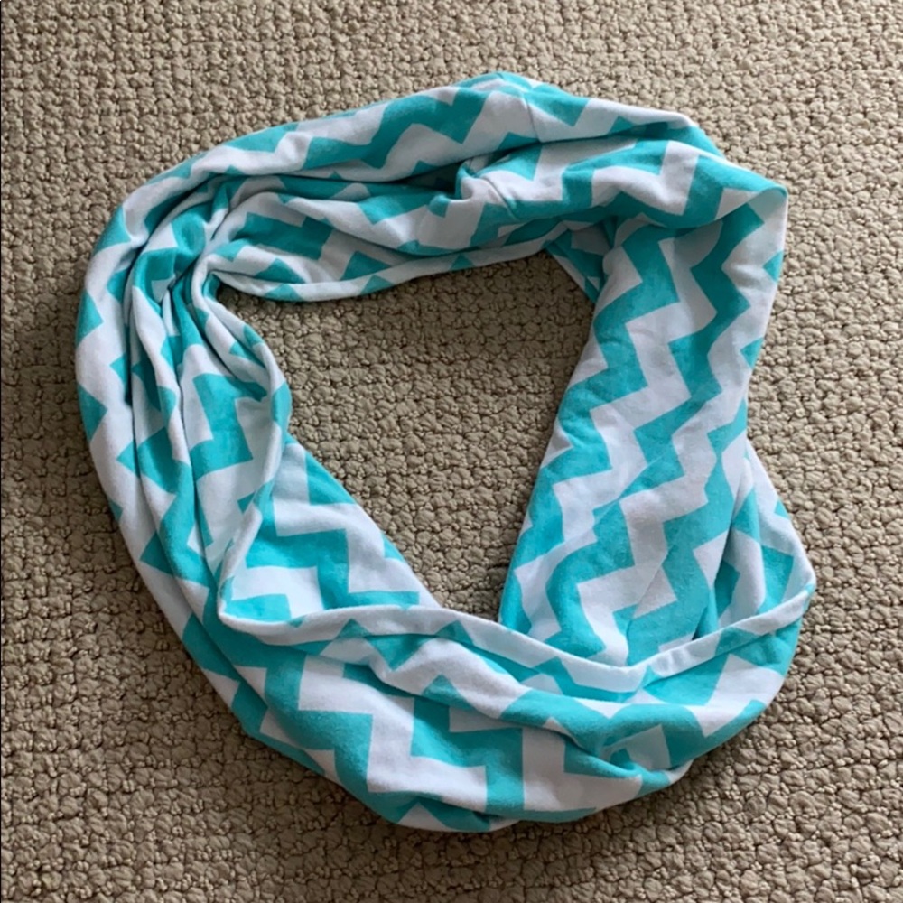 White and teal zig zap infinity scarf